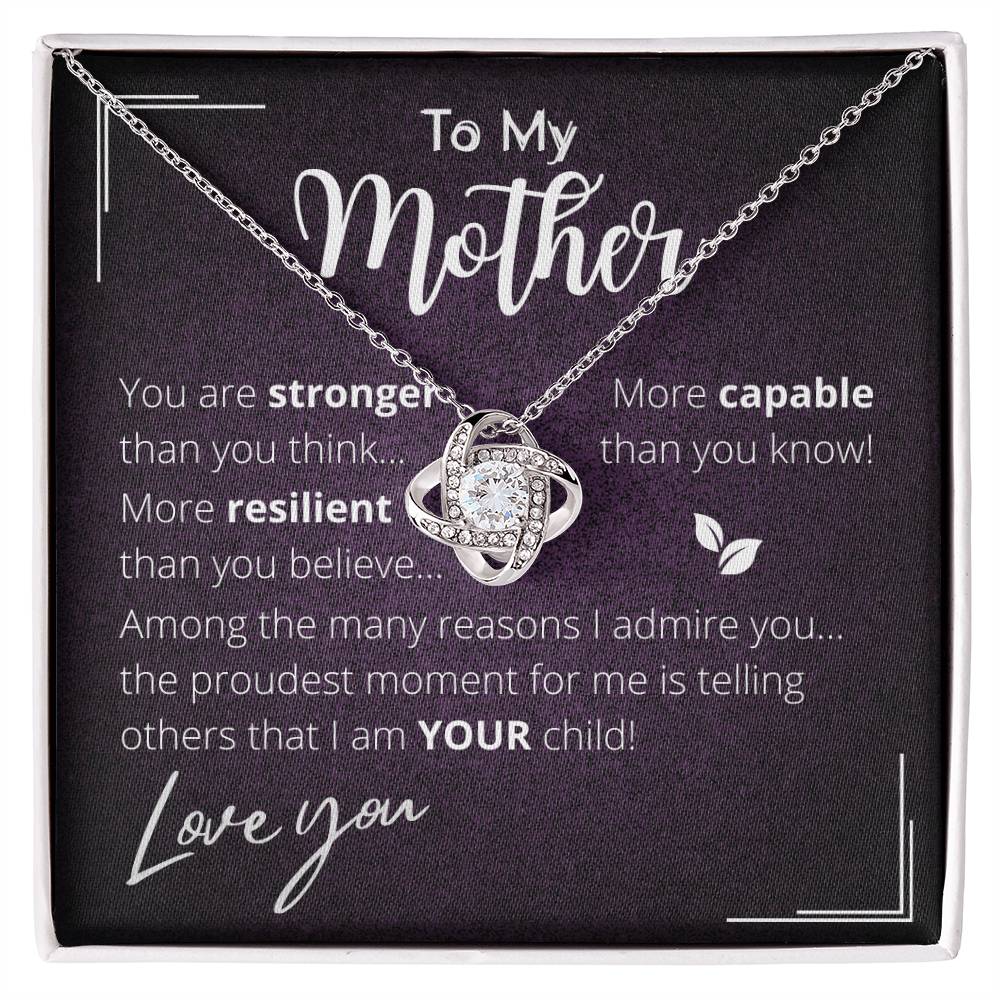 Personalized Mothers Day Stronger Love Knot Necklace