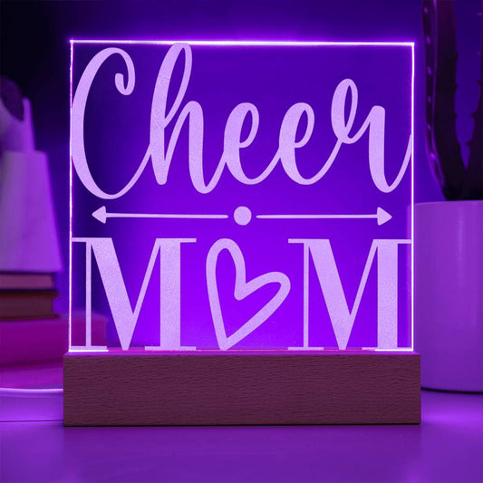 Cheer Mom Engraved Acrylic Heart Plaque