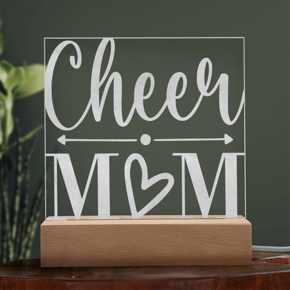 Cheer Mom Engraved Acrylic Heart Plaque