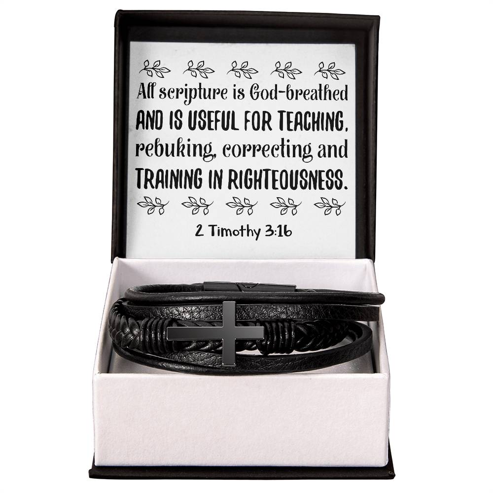 All scripture is God-breathed and is useful for teaching, rebuking, correcting and training in righteousness RVRNT Men's Cross Bracelet