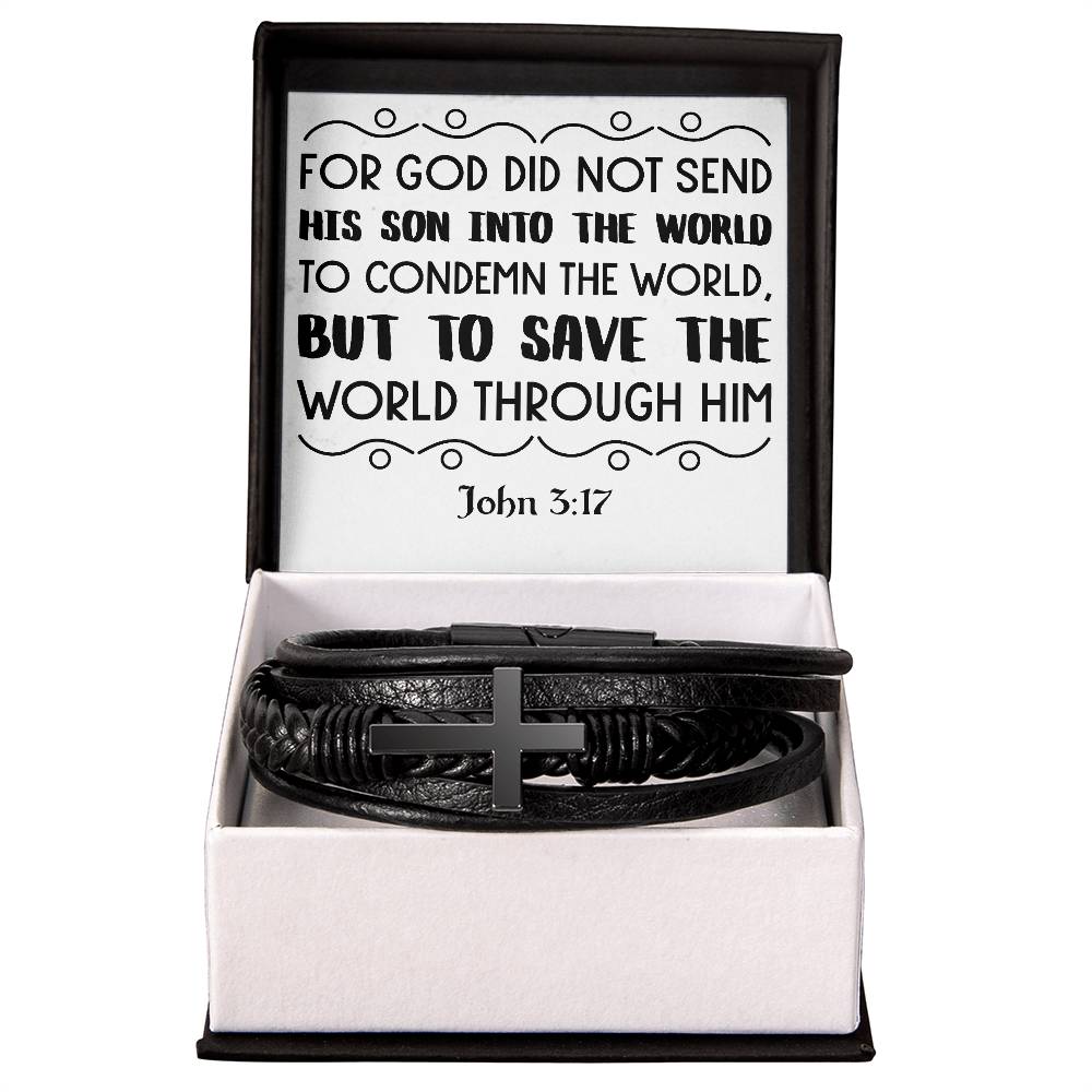 For God did not send his son into the world to condemn the world, but to save the world through him RVRNT Men's Cross Bracelet