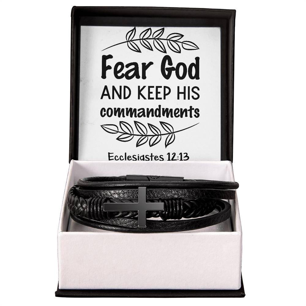 Fear God and keep his commandments RVRNT Men's Cross Bracelet