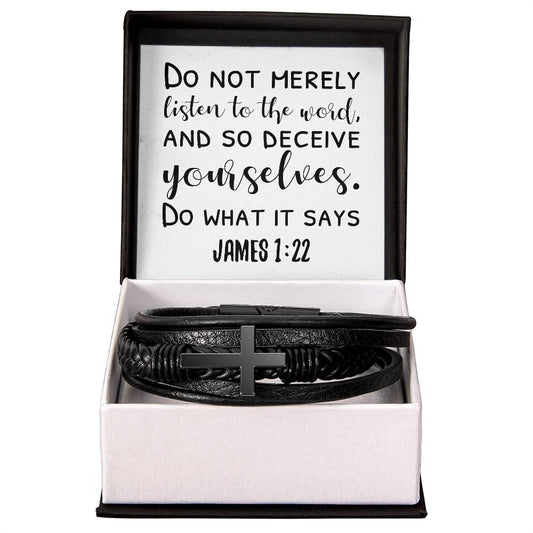Do not merely listen to the word, and so deceive yourselves.  Do what it says RVRNT Men's Cross Bracelet