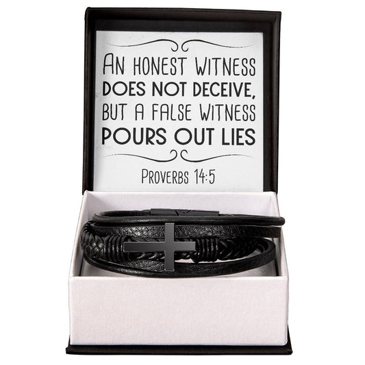 An honest witness does not deceive, but a false witness pours out lies RVRNT Men's Cross Bracelet