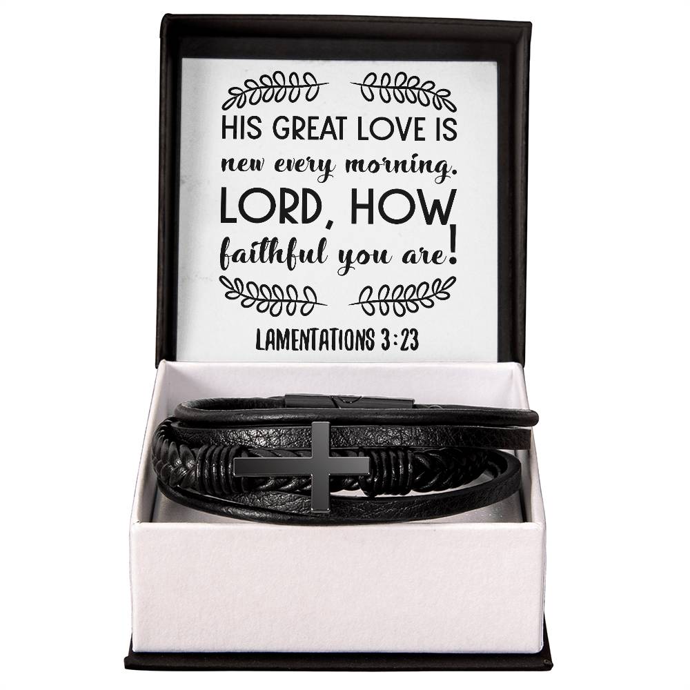 His great love is new every morning. Lord, how faithful you are RVRNT Men's Cross Bracelet