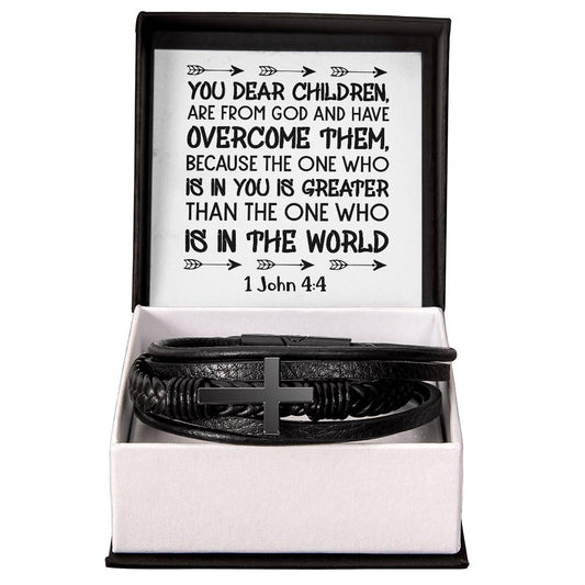You dear children, are from God and have overcome them, because the One who is in you is greater RVRNT Men's Cross Bracelet