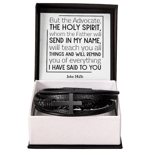 But the Advocate, the Holy Spirit, whom the Father will send in my name, will teach you all things and will remind you RVRNT Men's Cross Bracelet