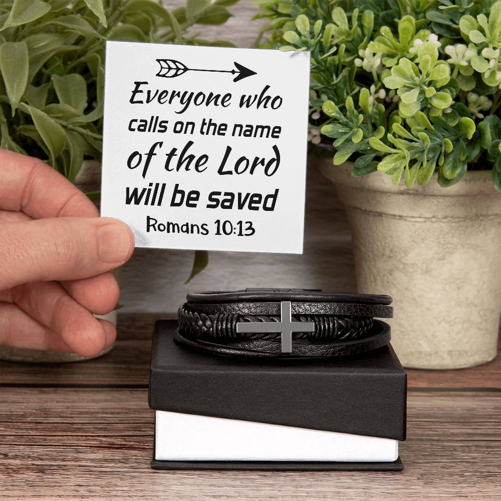 Everyone who calls on the name of the Lord will be saved RVRNT Men's Cross Bracelet