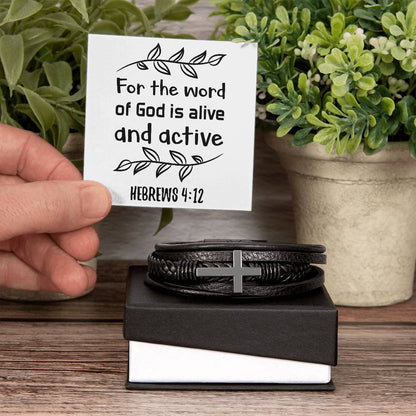 For the word of God is alive and active RVRNT Men's Cross Bracelet