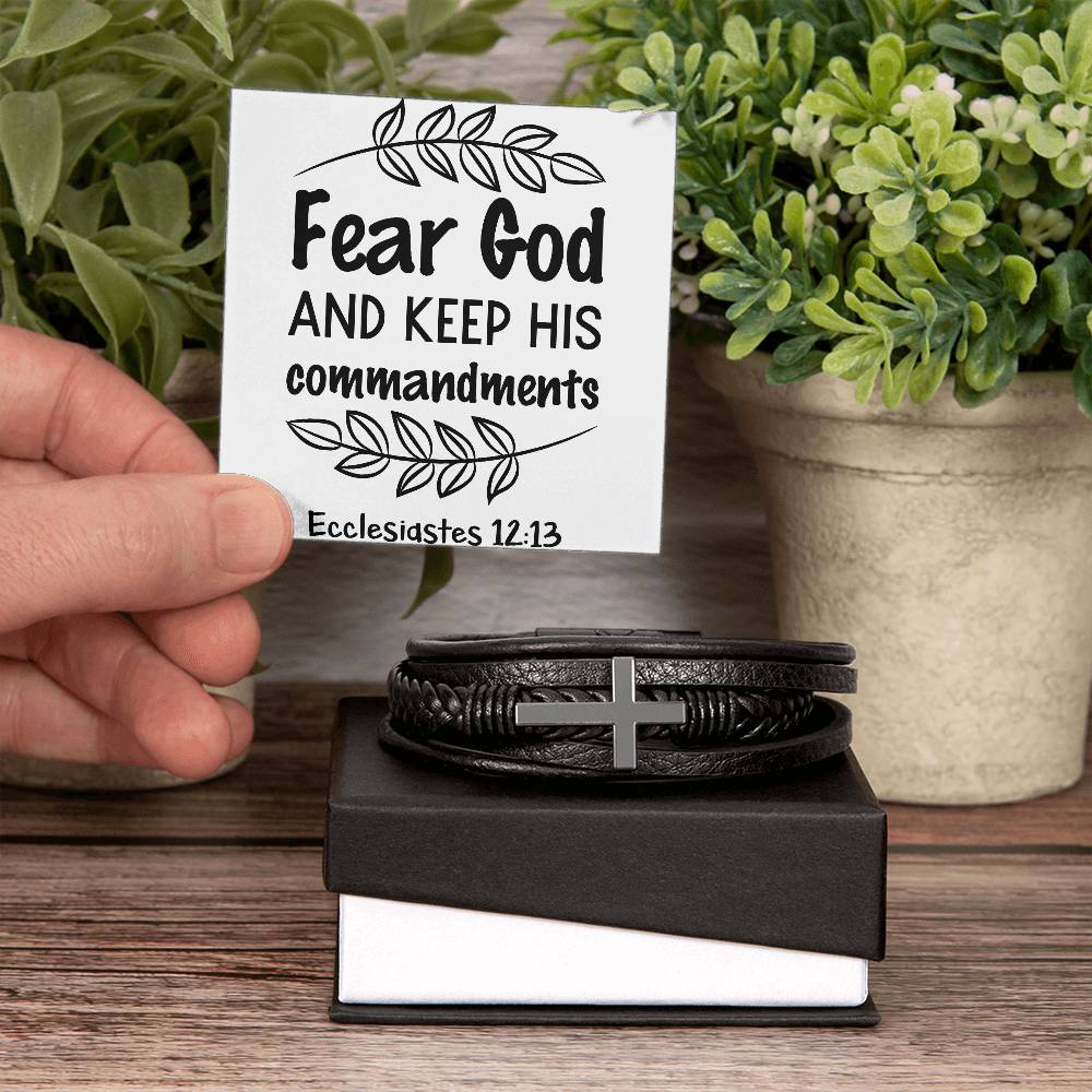 Fear God and keep his commandments RVRNT Men's Cross Bracelet