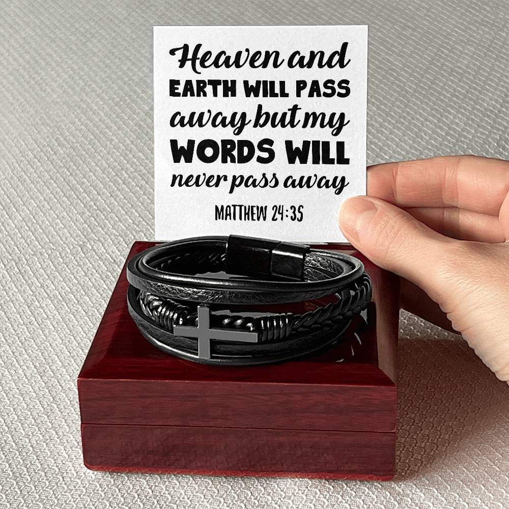 Heaven and earth will pass away but my words will never pass away RVRNT Men's Cross Bracelet