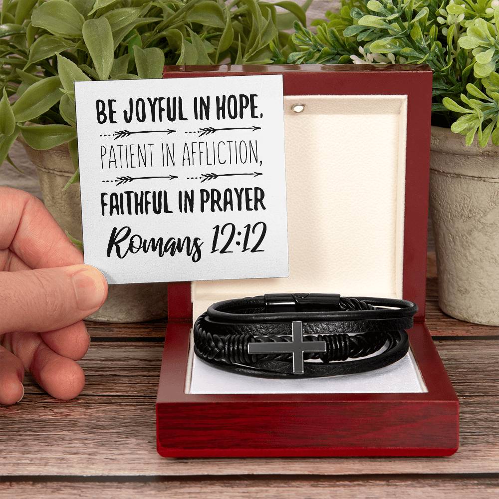Be joyful in hope, patient in affliction, faithful in prayer RVRNT Men's Cross Bracelet