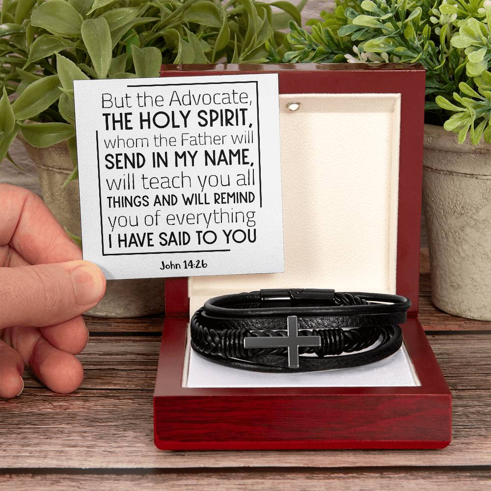 But the Advocate, the Holy Spirit, whom the Father will send in my name, will teach you all things and will remind you RVRNT Men's Cross Bracelet