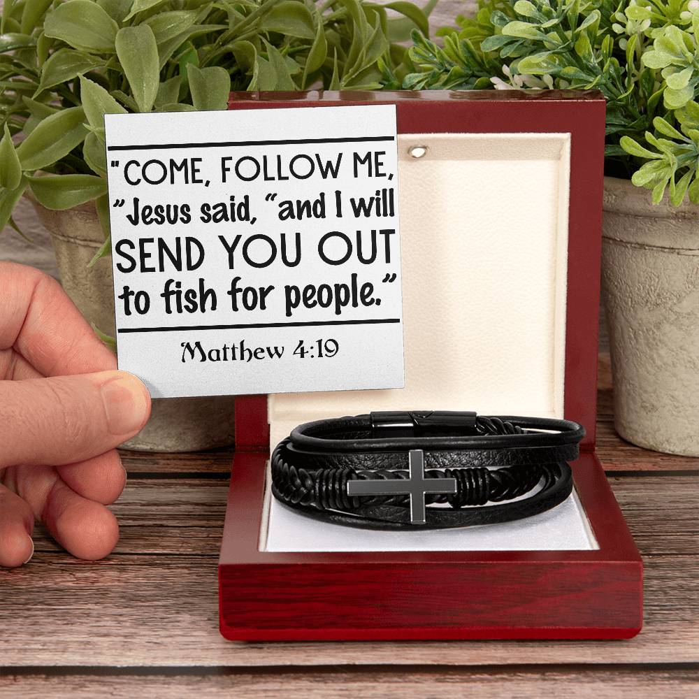 Come, follow me,” Jesus said, “and I will send you out to fish for people. RVRNT Men's Cross Bracelet
