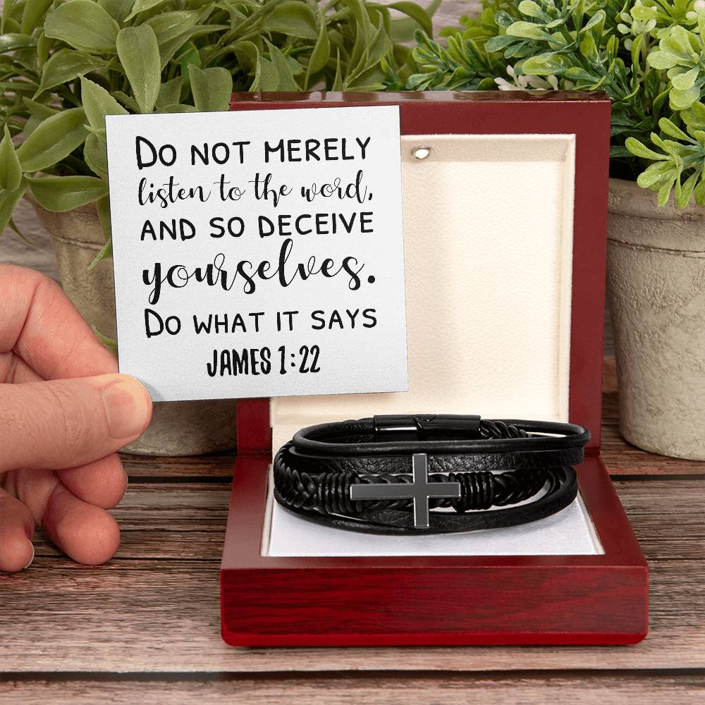 Do not merely listen to the word, and so deceive yourselves.  Do what it says RVRNT Men's Cross Bracelet