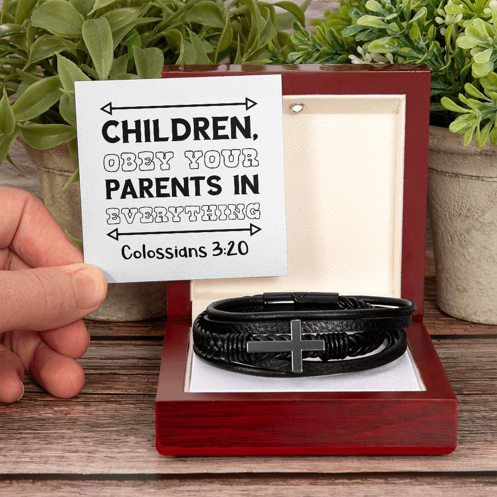 Children, obey your parents in everything RVRNT Men's Cross Bracelet