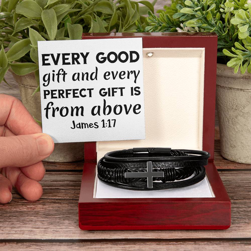 Every good gift and every perfect gift is from above RVRNT Men's Cross Bracelet
