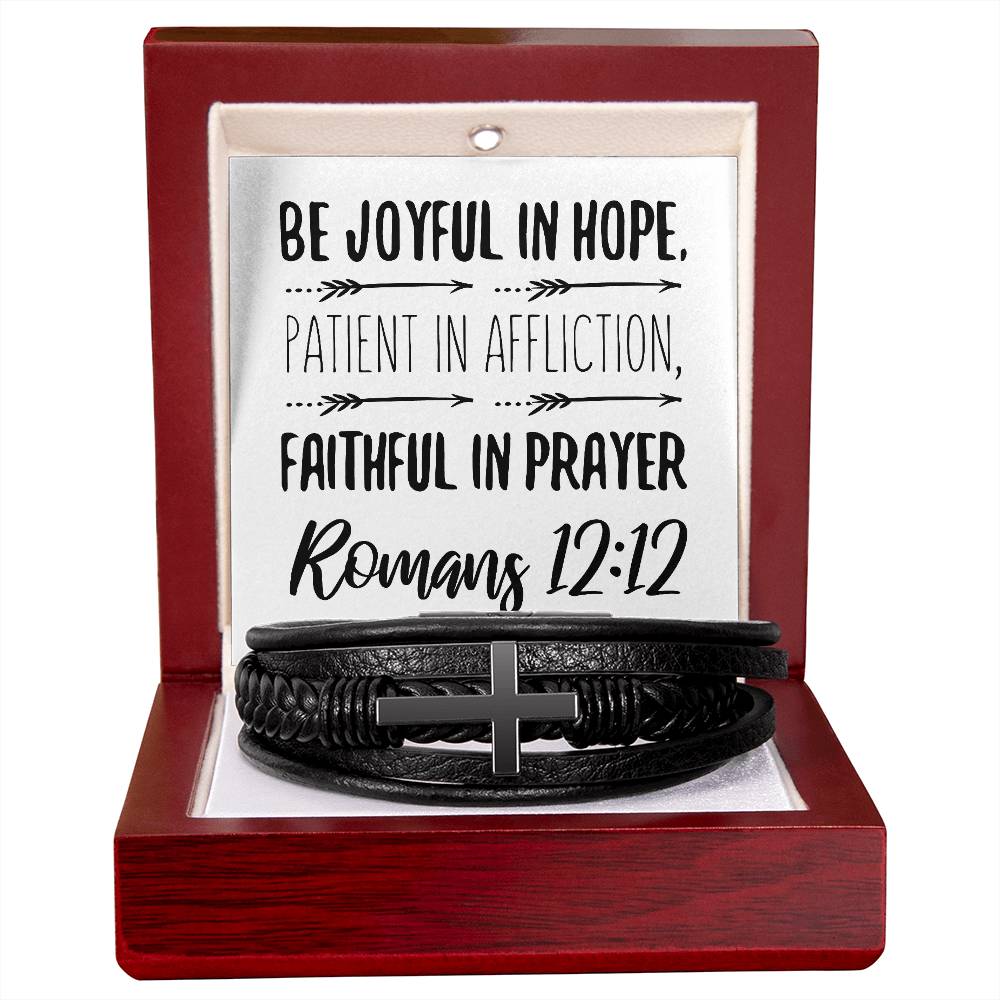Be joyful in hope, patient in affliction, faithful in prayer RVRNT Men's Cross Bracelet