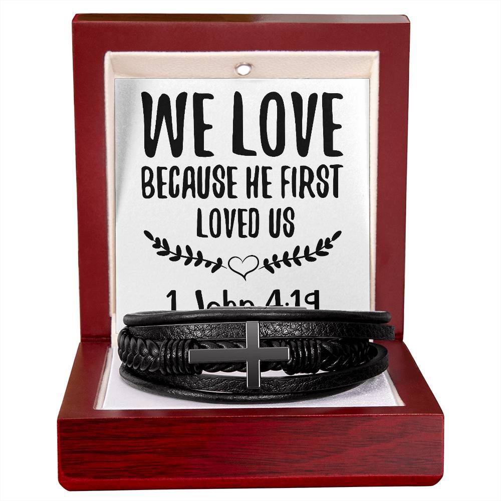 We love because He first loved us RVRNT Men's Cross Bracelet