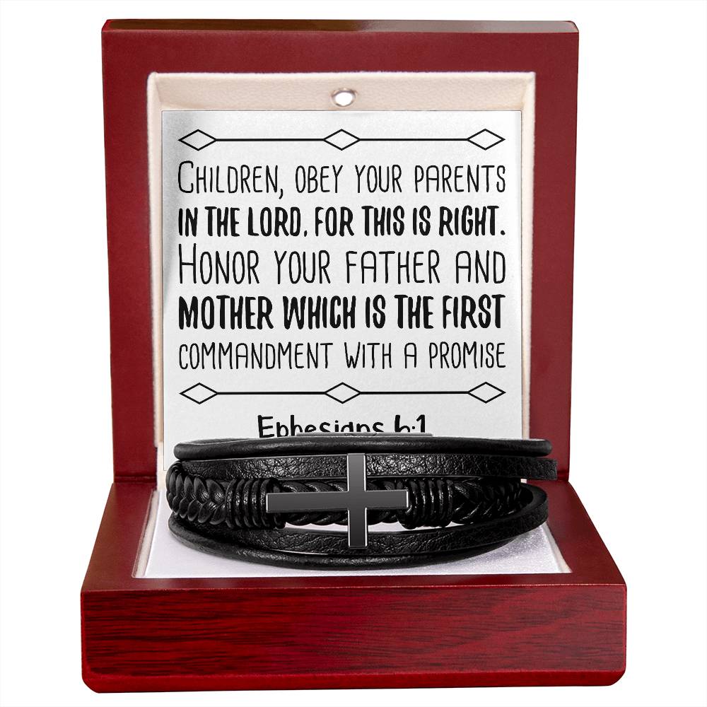Children, obey your parents in the Lord, for this is right RVRNT Men's Cross Bracelet