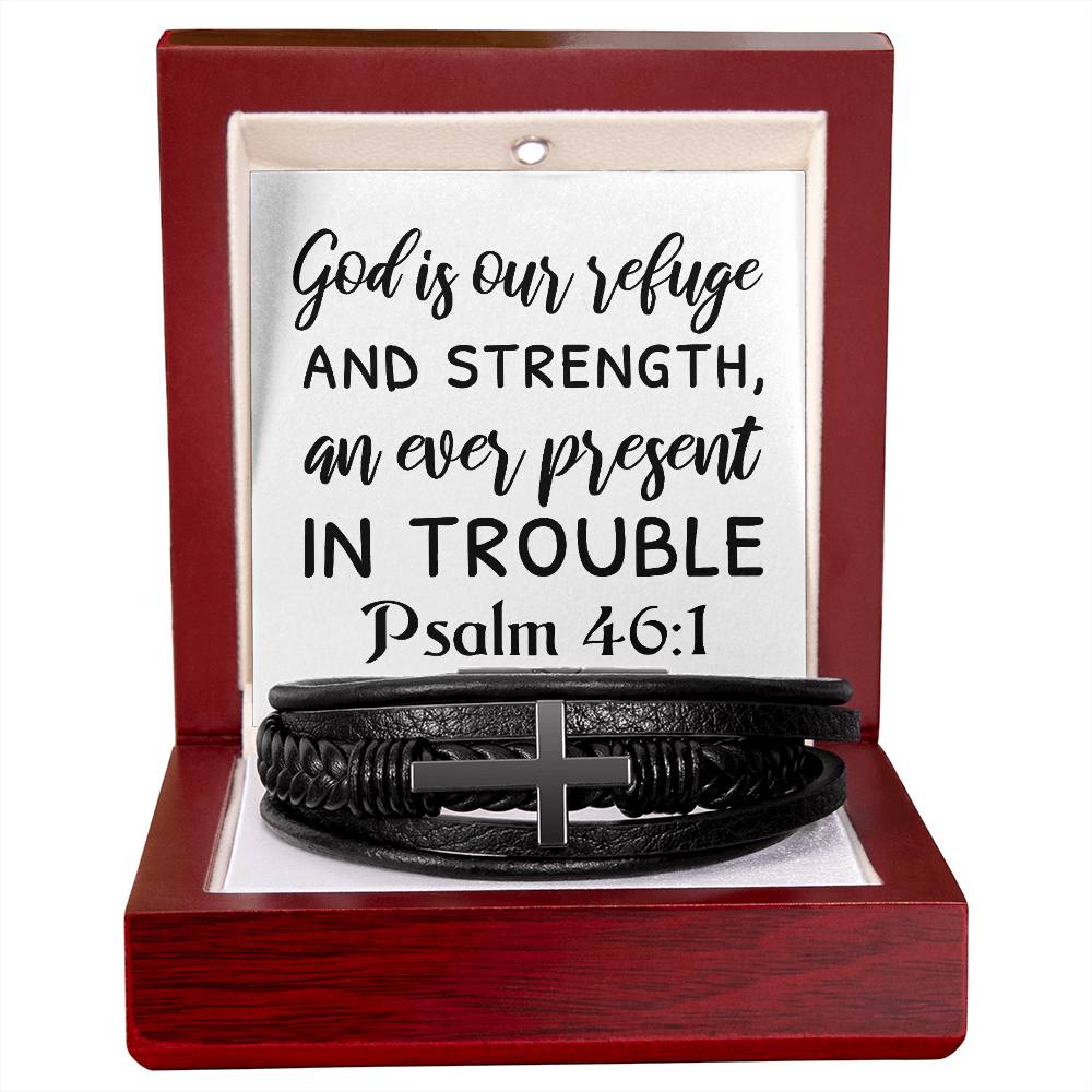God is our refuge and strength, an ever present in trouble RVRNT Men's Cross Bracelet
