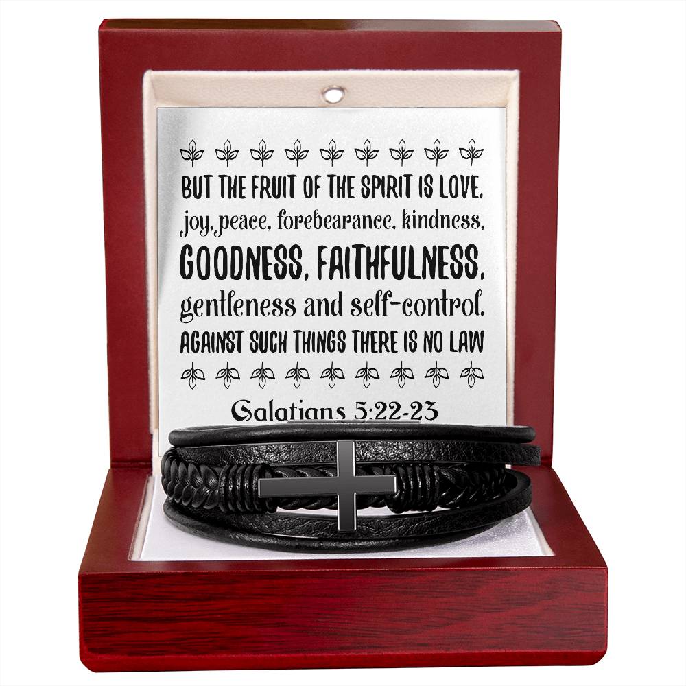 But the fruit of the Spirit is love, joy, peace, forebearance, kindness, goodness RVRNT Men's Cross Bracelet