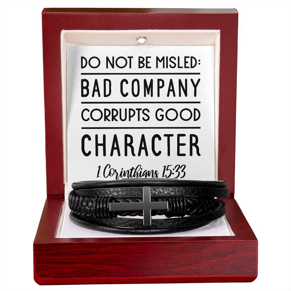 Do not be misled Bad company corrupts good character RVRNT Men's Cross Bracelet