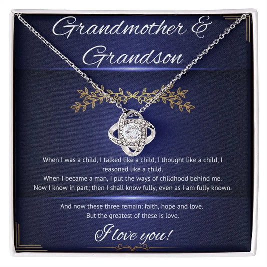 Grandmother Grandson Eternally Connected Love Knot 14K White Gold Necklace ShineOn Fulfillment