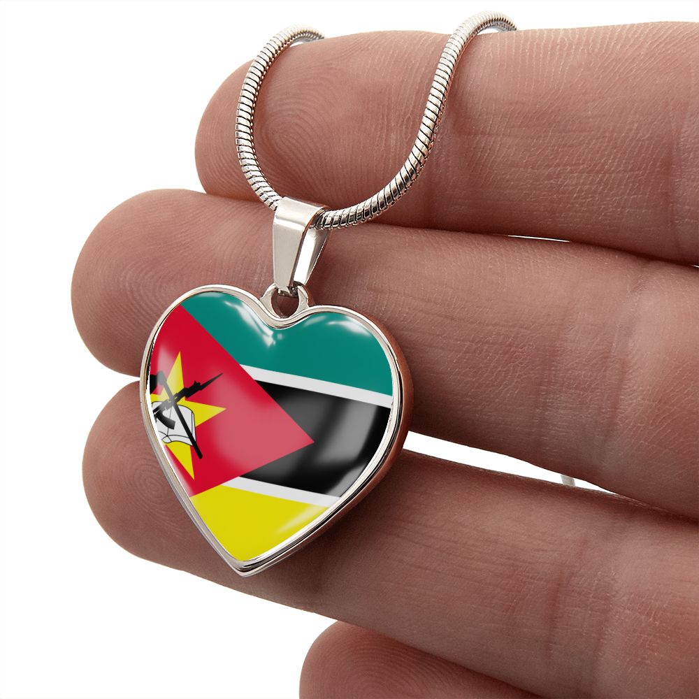 love mozambique Heart Flag Snake Chain Surgical Steel with Shatterproof Liquid Glass Coating ShineOn Fulfillment