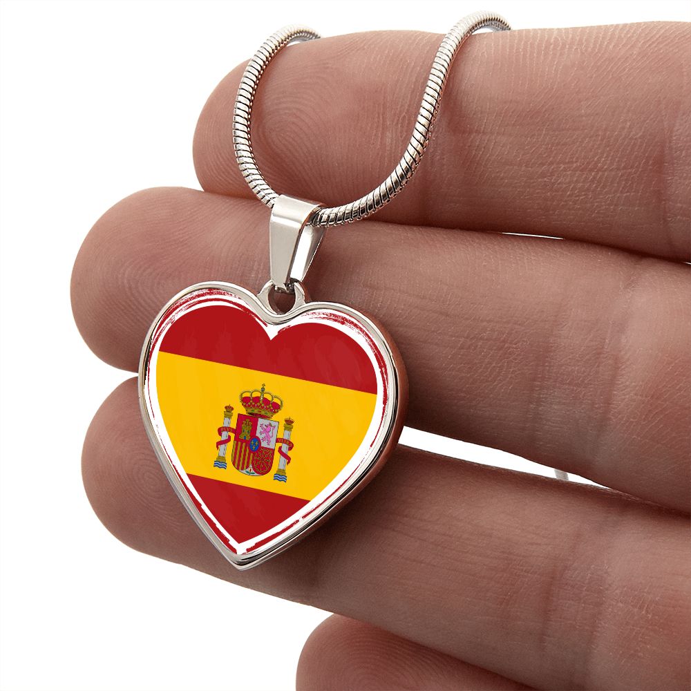 love spain (2) Heart Flag Snake Chain Surgical Steel with Shatterproof Liquid Glass Coating ShineOn Fulfillment