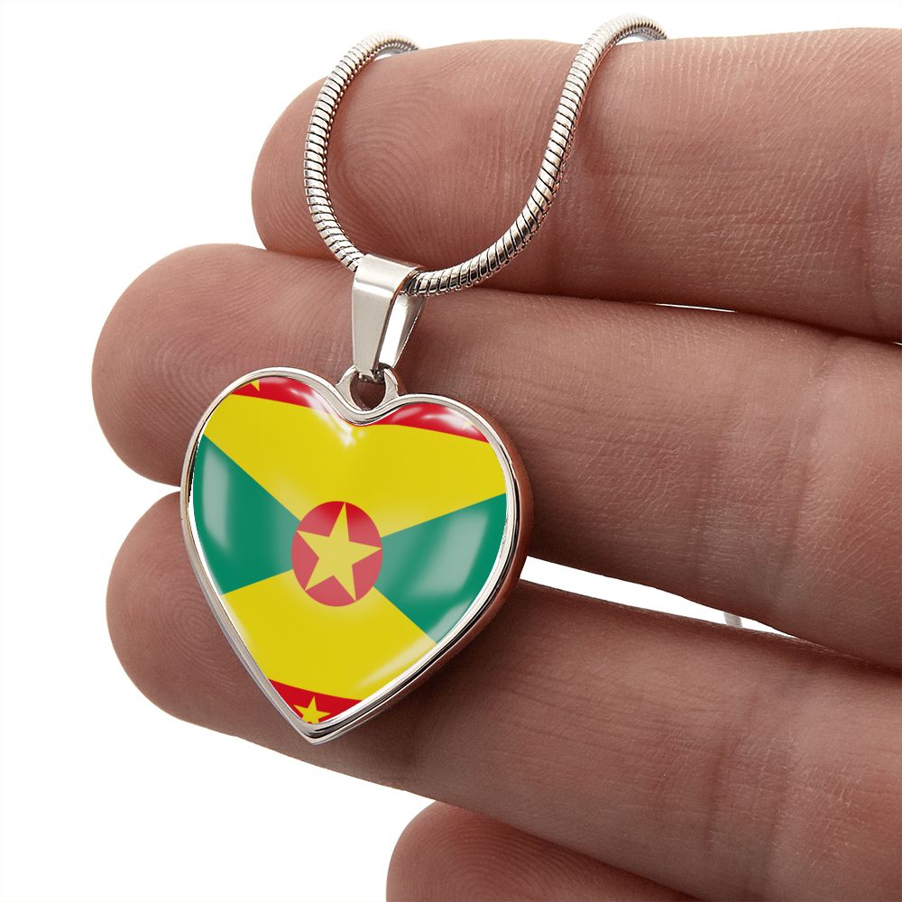 love grenada Heart Flag Snake Chain Surgical Steel with Shatterproof Liquid Glass Coating ShineOn Fulfillment