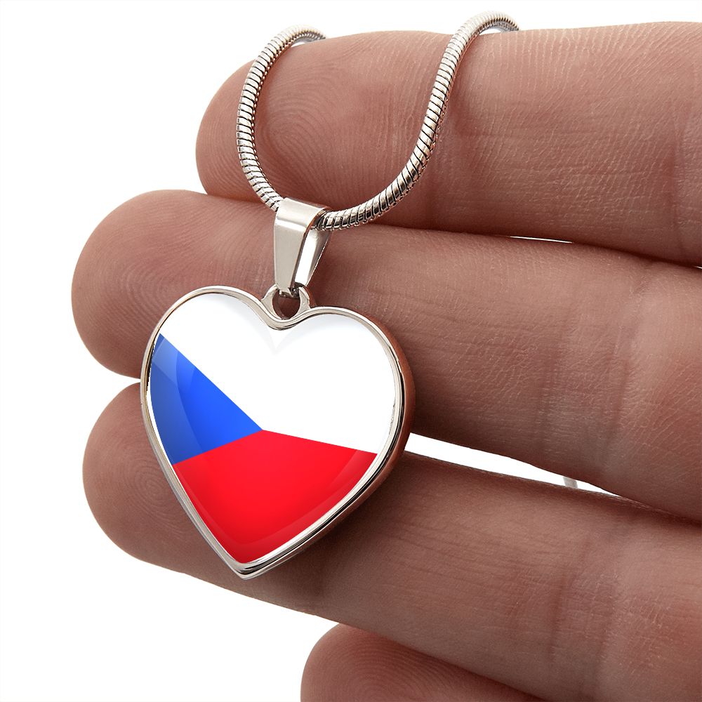 Czech Republic Heart Flag Snake Chain Surgical Steel with Shatterproof Liquid Glass Coating ShineOn Fulfillment