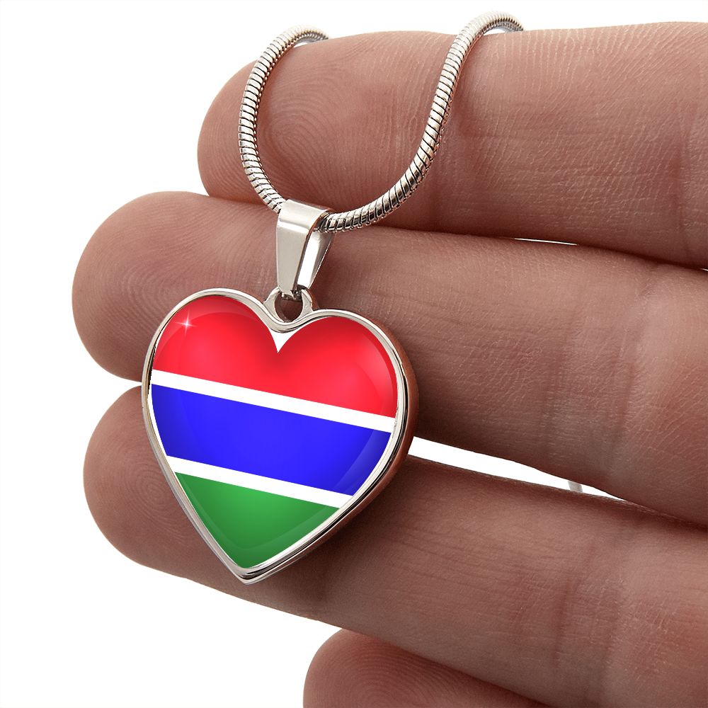 Gambia Heart Flag Snake Chain Surgical Steel with Shatterproof Liquid Glass Coating ShineOn Fulfillment