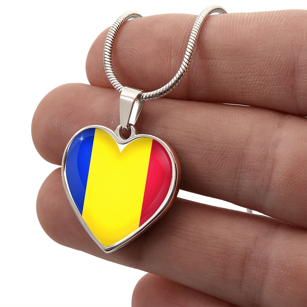 Romania Heart Flag Snake Chain Surgical Steel with Shatterproof Liquid Glass Coating ShineOn Fulfillment