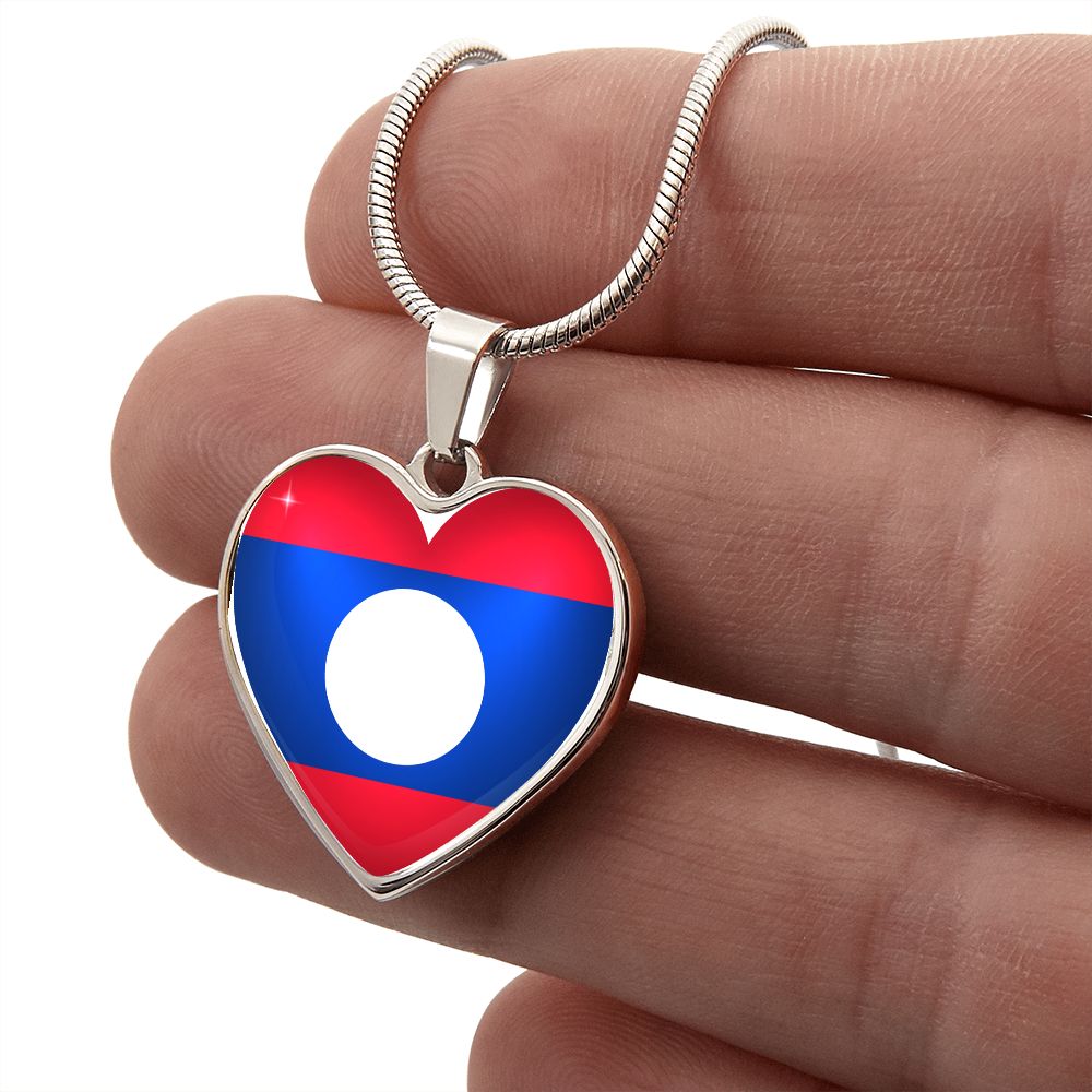 Laos Heart Flag Snake Chain Surgical Steel with Shatterproof Liquid Glass Coating ShineOn Fulfillment