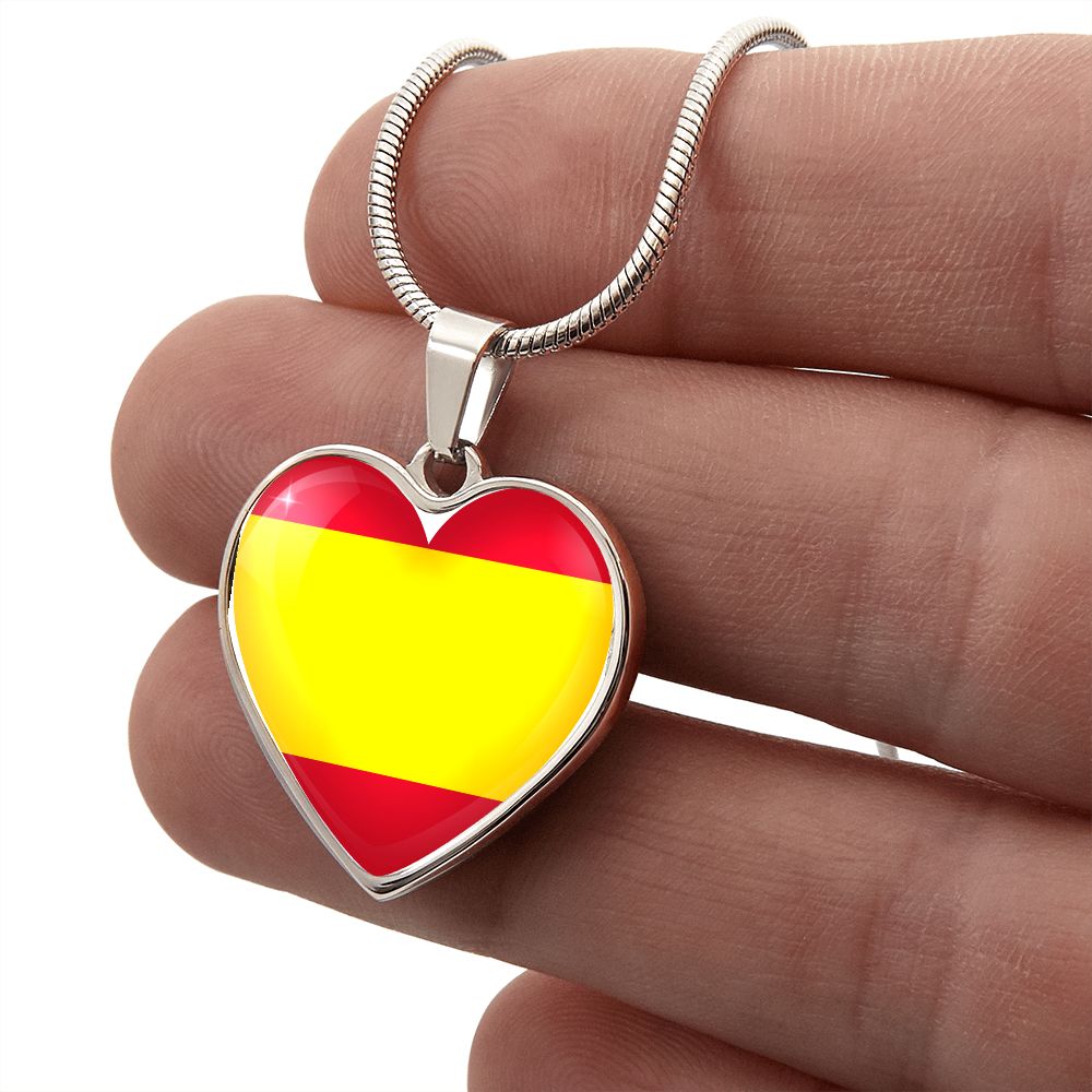 love spain Heart Flag Snake Chain Surgical Steel with Shatterproof Liquid Glass Coating ShineOn Fulfillment