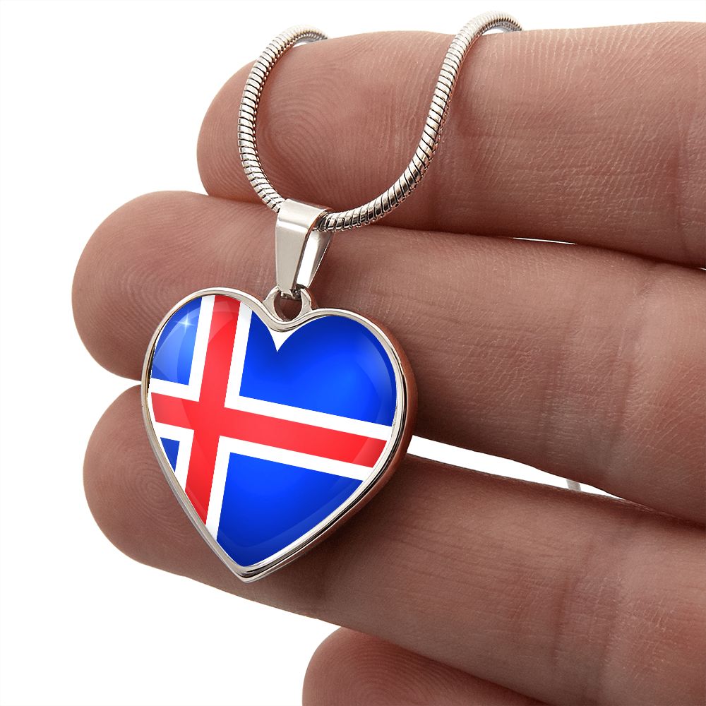 Iceland Heart Flag Snake Chain Surgical Steel with Shatterproof Liquid Glass Coating ShineOn Fulfillment