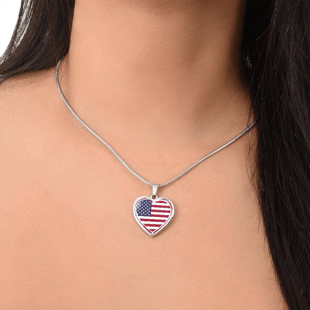 love usa Heart Flag Snake Chain Surgical Steel with Shatterproof Liquid Glass Coating ShineOn Fulfillment