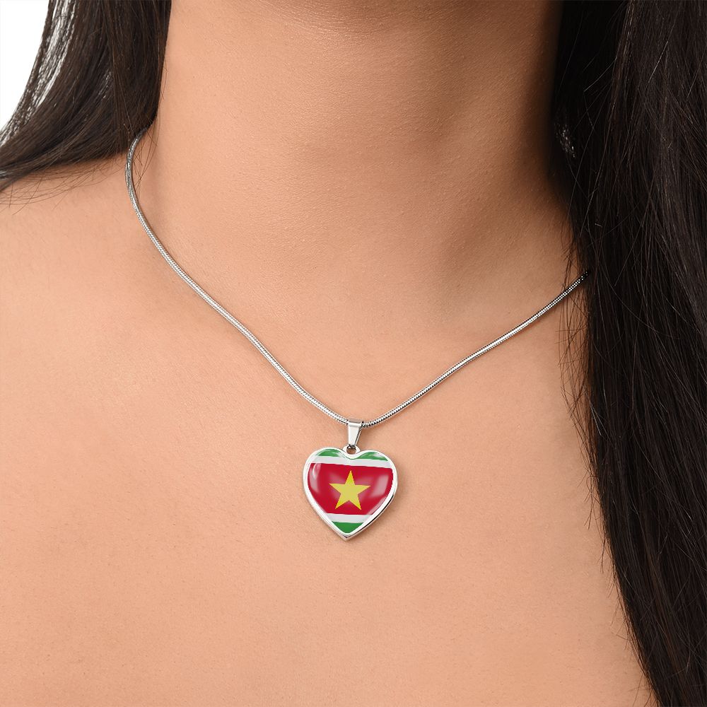 love suriname Heart Flag Snake Chain Surgical Steel with Shatterproof Liquid Glass Coating ShineOn Fulfillment