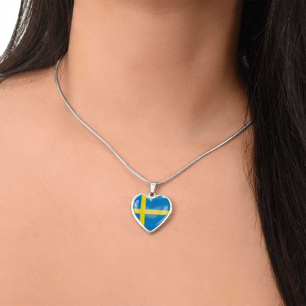 love sweden Heart Flag Snake Chain Surgical Steel with Shatterproof Liquid Glass Coating ShineOn Fulfillment