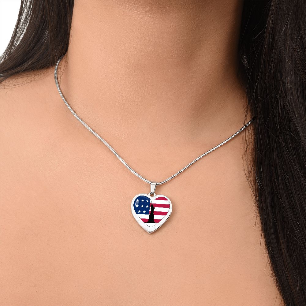 USA Statue of Liberty Heart Flag Snake Chain Surgical Steel with Shatterproof Liquid Glass Coating ShineOn Fulfillment