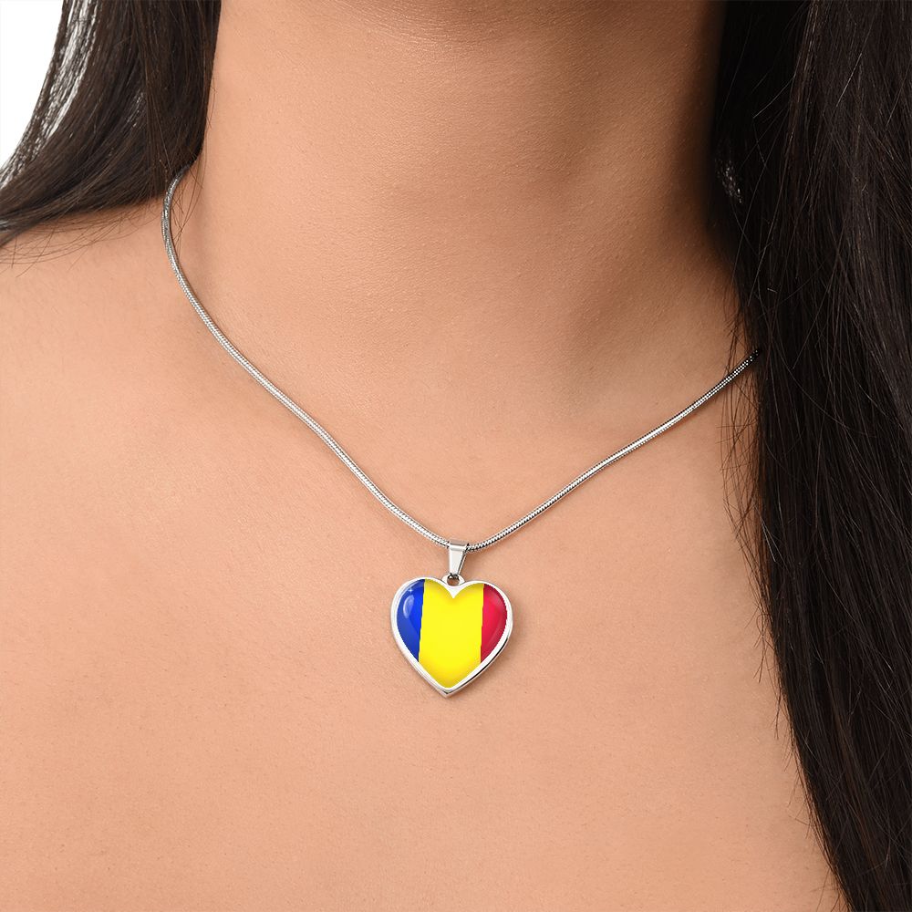Romania Heart Flag Snake Chain Surgical Steel with Shatterproof Liquid Glass Coating ShineOn Fulfillment