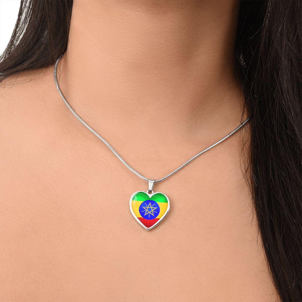 Ethiopia Heart Flag Snake Chain Surgical Steel with Shatterproof Liquid Glass Coating ShineOn Fulfillment