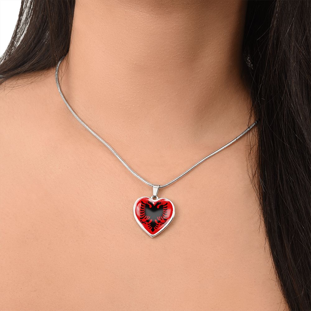 love albania Heart Flag Snake Chain Surgical Steel with Shatterproof Liquid Glass Coating ShineOn Fulfillment