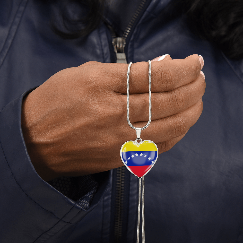 love venezuela (2) Heart Flag Snake Chain Surgical Steel with Shatterproof Liquid Glass Coating ShineOn Fulfillment