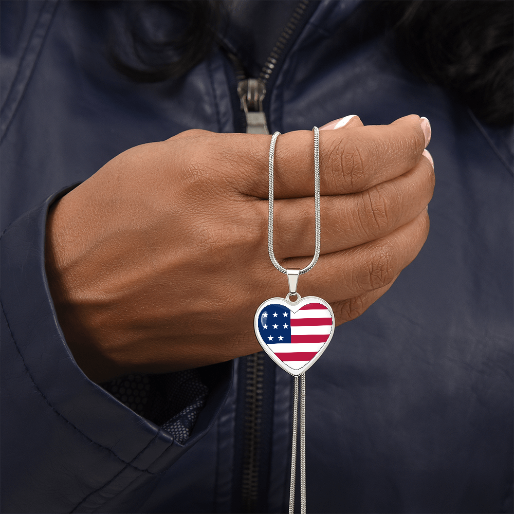 USA Heart Flag Snake Chain Surgical Steel with Shatterproof Liquid Glass Coating ShineOn Fulfillment
