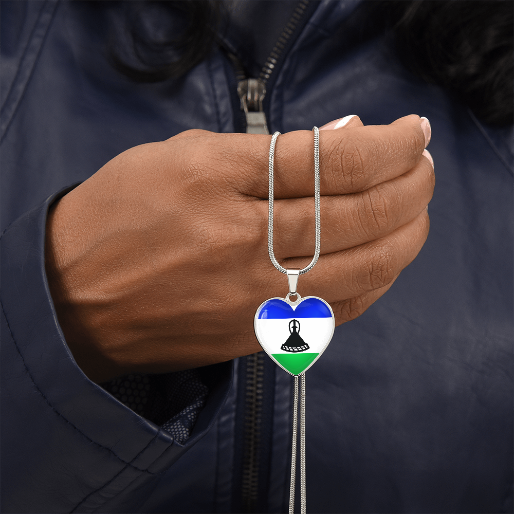 Lesotho Heart Flag Snake Chain Surgical Steel with Shatterproof Liquid Glass Coating ShineOn Fulfillment