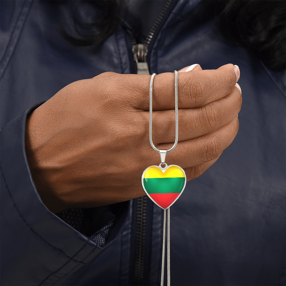 Lithuania Heart Flag Snake Chain Surgical Steel with Shatterproof Liquid Glass Coating ShineOn Fulfillment