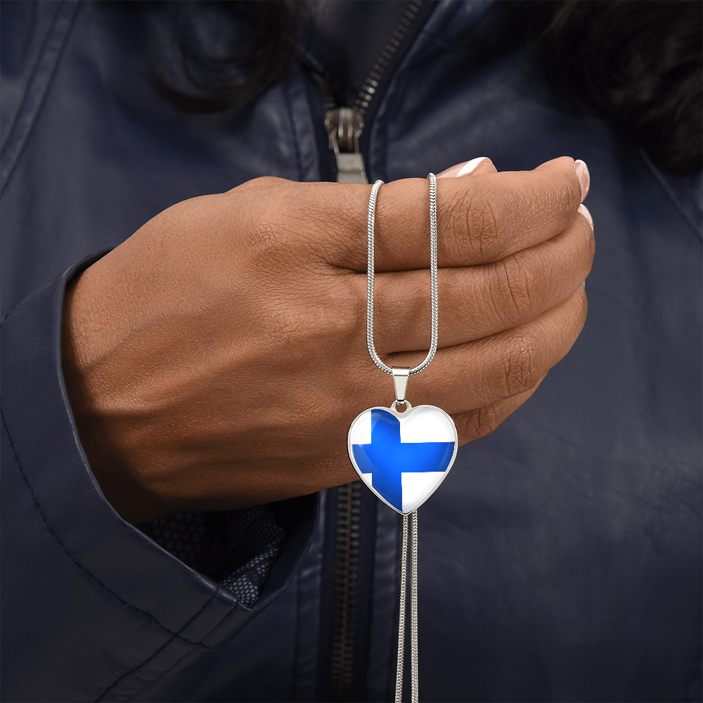 Finland Heart Flag Snake Chain Surgical Steel with Shatterproof Liquid Glass Coating ShineOn Fulfillment