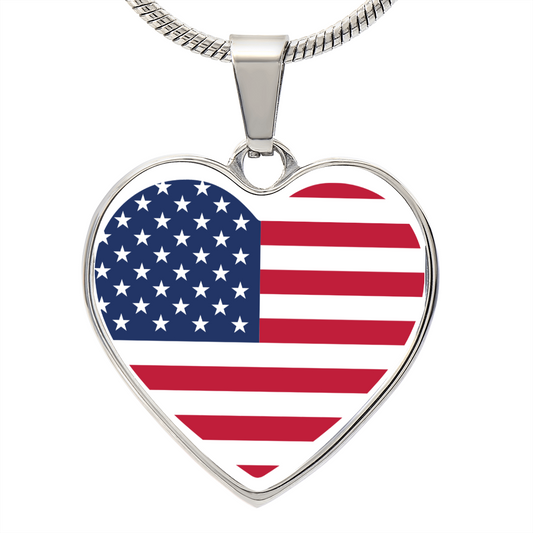 love usa (2) Heart Flag Snake Chain Surgical Steel with Shatterproof Liquid Glass Coating ShineOn Fulfillment